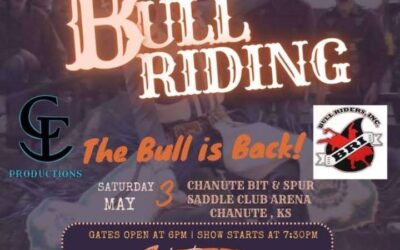 Thunder on the Prairie Bull Riding- Bit & Spur Saddle Club Arena; Gates open @ 6PM, Show Starts @ 7:30pm; 2730 S. Katy Rd., Chanute
