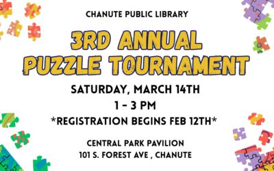 Chanute Public Library will be hosting a puzzle tournament! Saturday March 14, 1-3 p.m. – Register now!