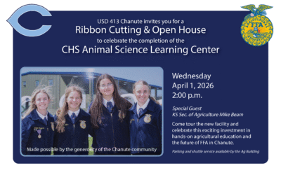 Chanute High School Animal Science Learning Center Ribbon Cutting- Wed. April 1, 2026