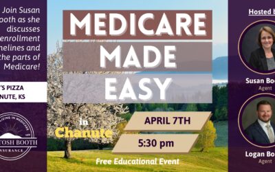 Medicare Made Easy hosted by McIntosh/Booth Insurance. Tues. Apr. 7 @ 5:30 p.m. Opie’s Pizza.
