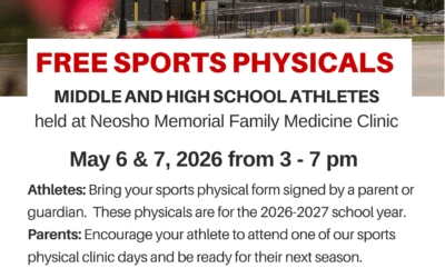 Wednesday & Thursday, May 6 & 7 – Free Student Athlete Sports Physicals, NMRMC Family Medicine, 1501 W. 7th,  3 pm – 7 pm, bring completed forms. For middle and high school athletes.