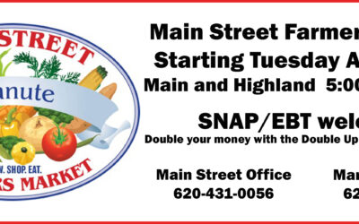 Main Street Chanute Farmers Market – Every Tuesday 5:00 – 6:30 p.m.