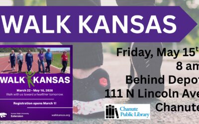 Come join behind the Depot for a “Walk & Talk” with K-State Southwind Extension Nutrition, Food Safety, & Health Agent Sandy Haggard,