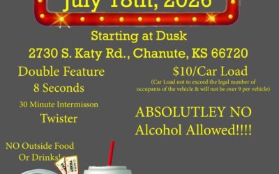 The Chanute Bit & Spur Saddle Club Heartland Twisters Drill Team is hosting a Drive-In Movie Night Fundraiser -July 18, starting at dusk.