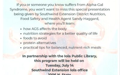 Practical Tips for Living with Alpha-Gal Syndrome – Program will be held at Iola Public Libr. Tues. July 14, 6:00 p.m.